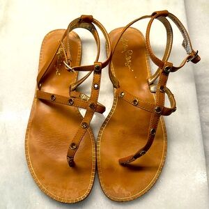 Lilly Pulitzer Kaylee Sandal Ankle Strap Sz 7.5 Brown Rhinestone Studded Leather